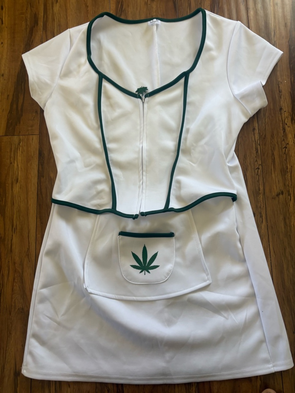 Weed nurse costume White Top with Dark Green Trim